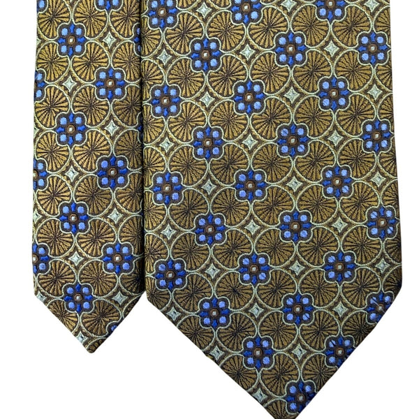 Jos A Bank Mens Gold & Blue Geometric Tie Signature Collection Handsewn