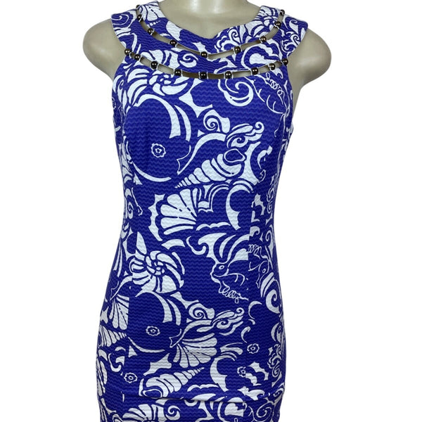 Lilly Pulitzer Purple & White Sleeveless Chain Detail Bodycon Dress Size 0