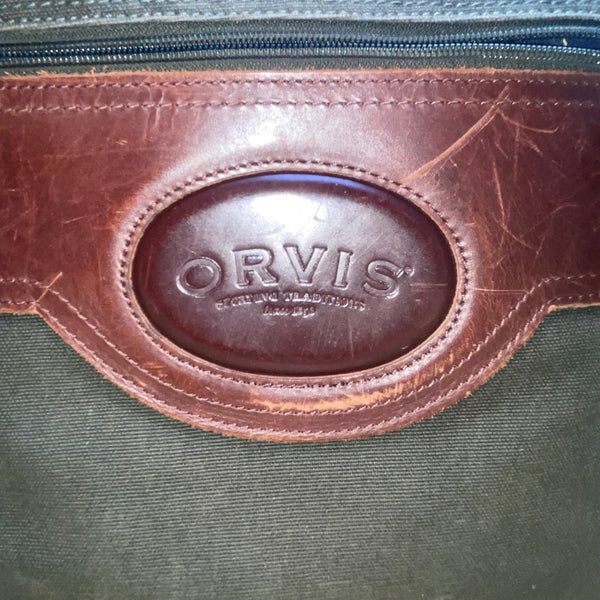 Orvis Men’s Olive Canvas &  Brown Leather With Adjustable Strap Crossbody Bag
