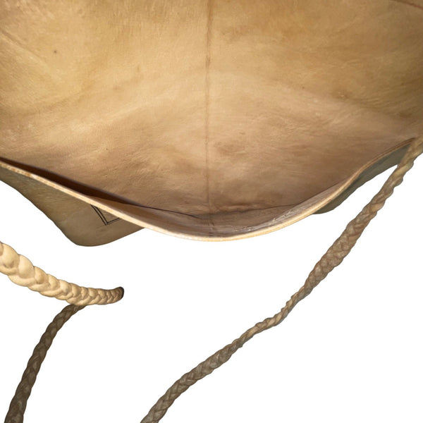 Vintage Women’s Beige Leather Handcrafted Tassel & Braided Strap Shoulder Bag