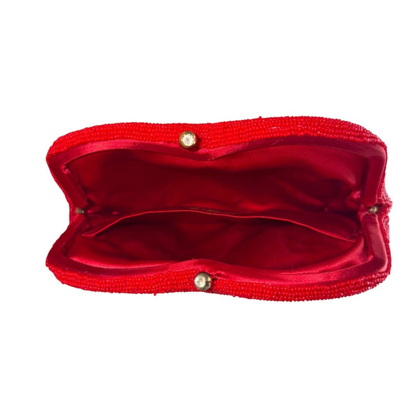 Saks Fifth Avenue Women’s Red Spiral Beaded Vintage Design Clasp Closure Pouch