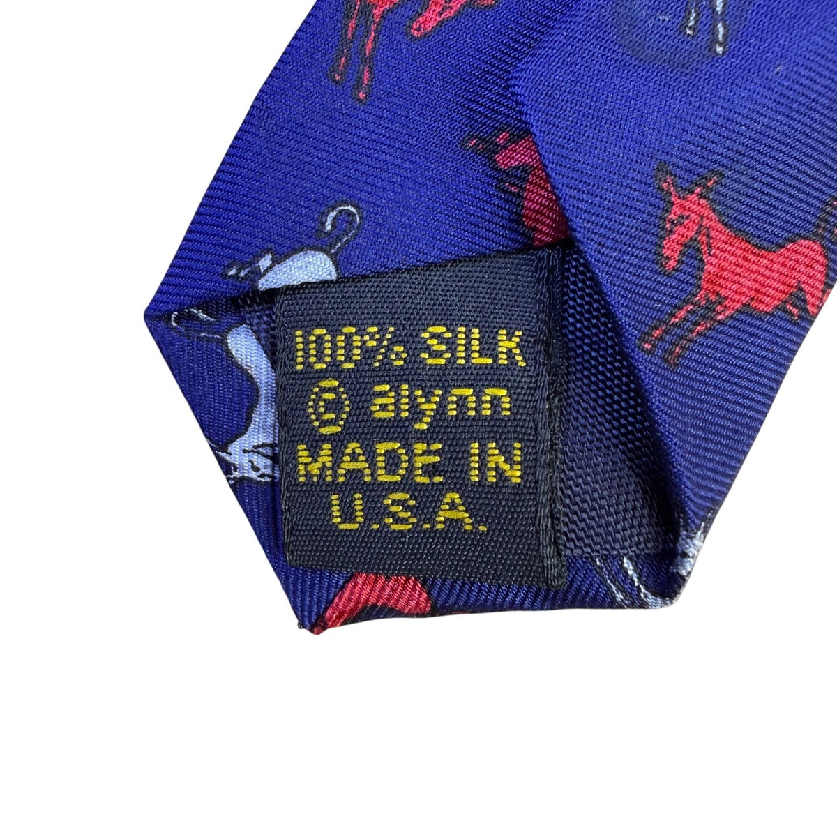 Alynn Mens Blue Silk Horse Pattern Tie Creative American Design USA-Made
