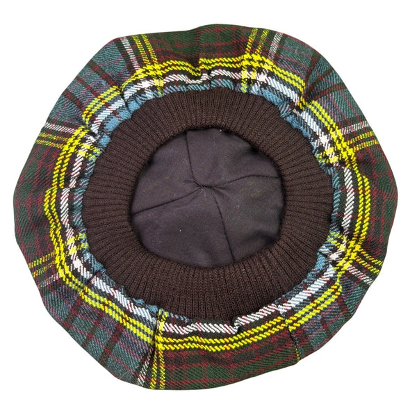 Tartan Plaid Wool Blend Traditional Tam Hat With Pom & Vibrant Pattern