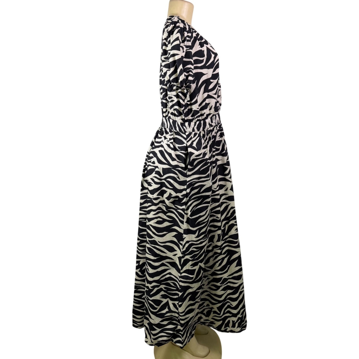 Who What Wear Womens Black & White Zebra Print Midi Dress Short Sleeve Sz M