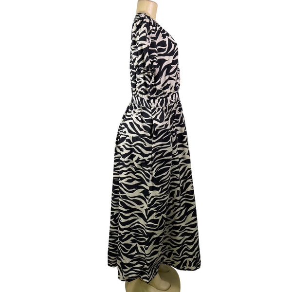 Who What Wear Womens Black & White Zebra Print Midi Dress Short Sleeve Sz M