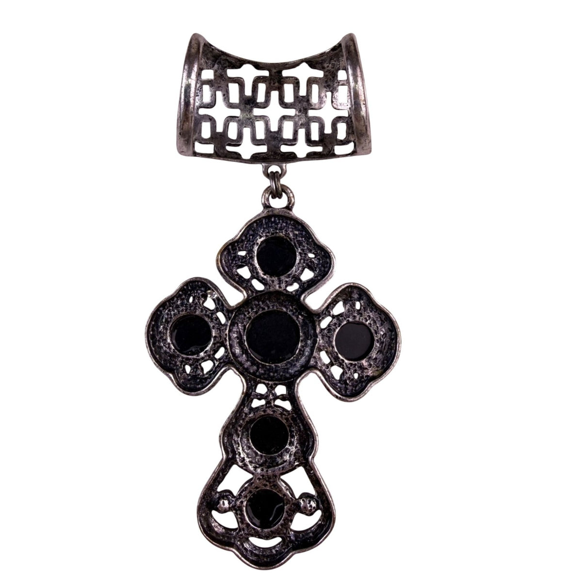 Crystal Silver Tone Black Cross Pendant For Scarf Detailed Elegant Jewelry