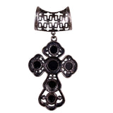 Crystal Silver Tone Black Cross Pendant For Scarf Detailed Elegant Jewelry