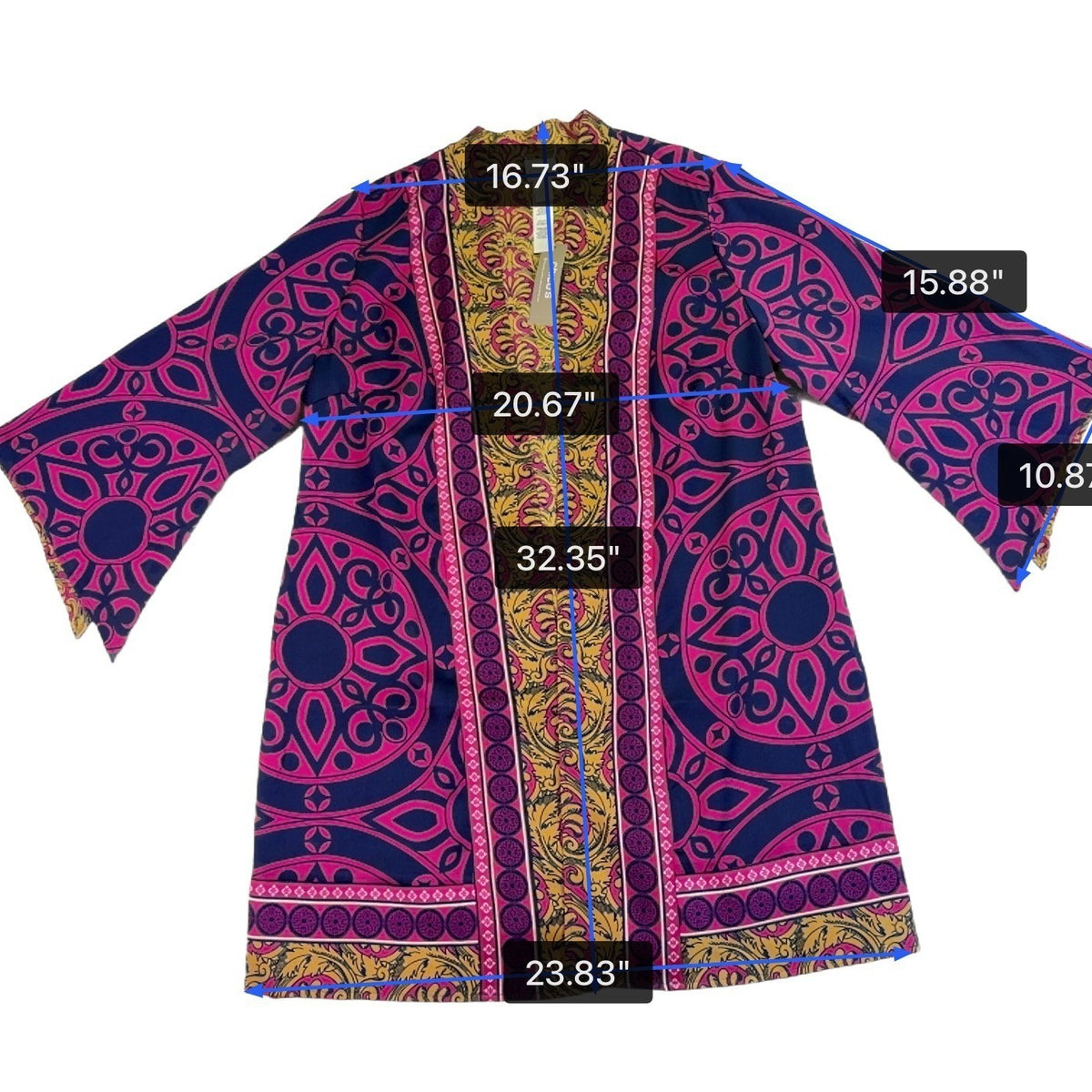 Chicos Womens Pink & Yellow Open Front Kimono With Bold Abstract Pattern Size 2