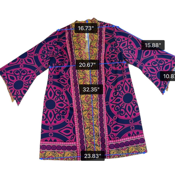 Chicos Womens Pink & Yellow Open Front Kimono With Bold Abstract Pattern Size 2