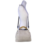 J.McLaughlin Women’s White & Blue Canvas Bamboo Handle Shoulder Bag