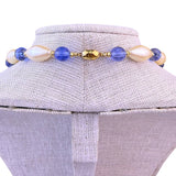 Monet Womens Cream & Blue Bead Vintage Necklace 50s 60s Era Oval & Round Design