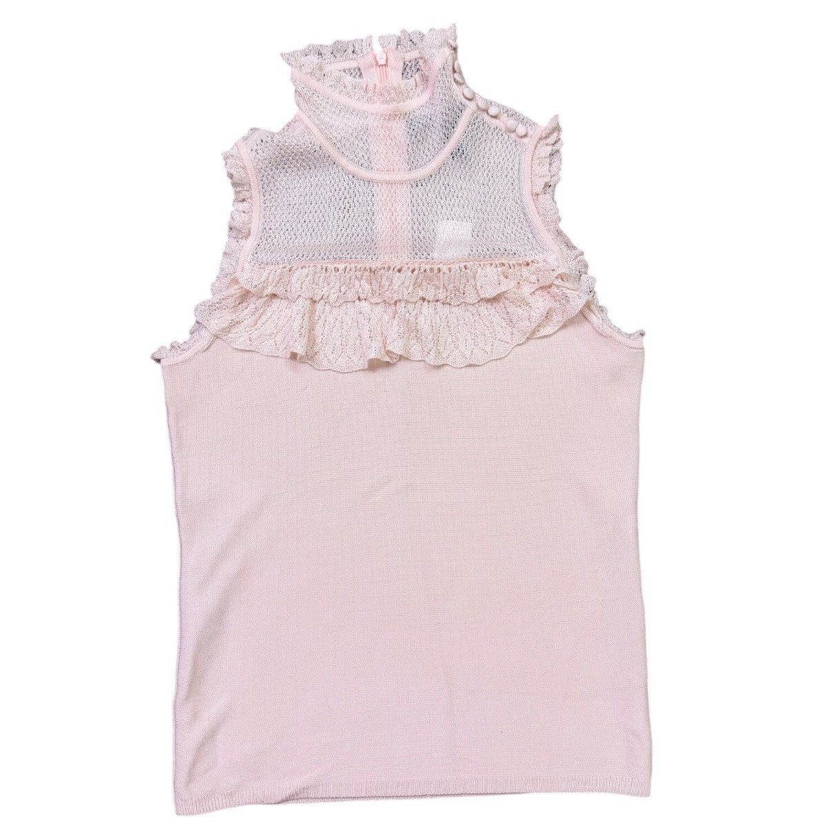 White House Black Market Womens Pink Lace Ruffled High Neck Sleeveless Top Sz XS