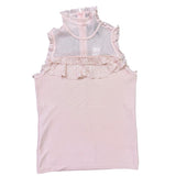 White House Black Market Womens Pink Lace Ruffled High Neck Sleeveless Top Sz XS