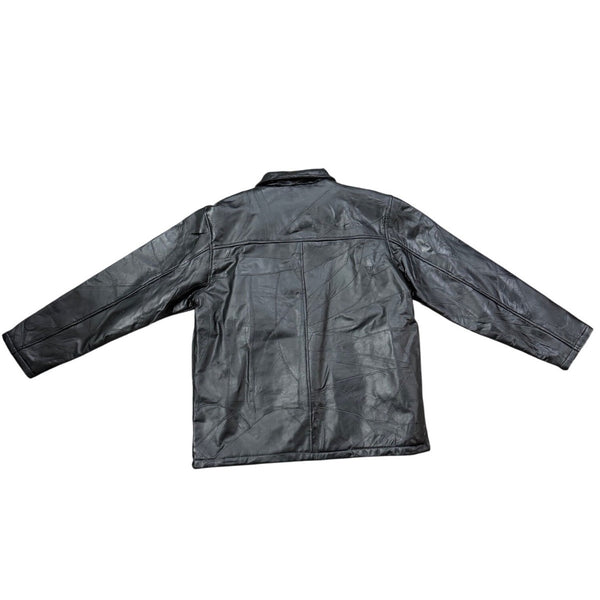 Duke Haband Mens Black Leather Jacket Large Zip Front Classic Design Size L