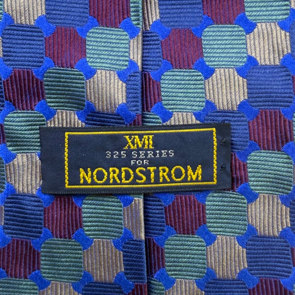 Xmi Men’s Blue Multicolor All Silk Geometric Pattern Tie Handmade Italy Imported