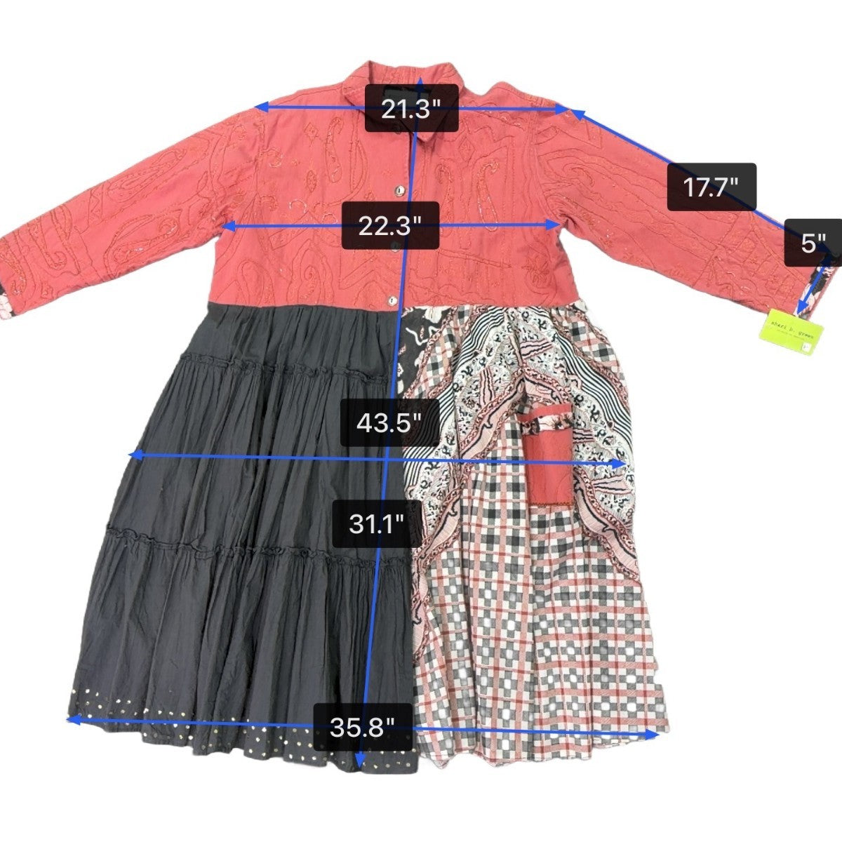 Shari B. Green Womens Red Black Patchwork Button-Up Dress Artsy Style Sz XL
