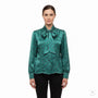 Oscar De La Renta Womens Green Bow Blouse Vintage Retro Style Top Sz 6