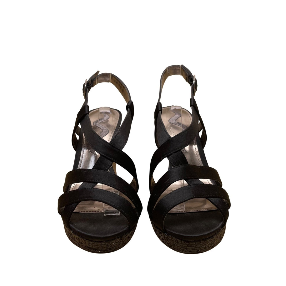Nina Women's Black Satin Strappy Gelzana Slingback High Heels Size 7M