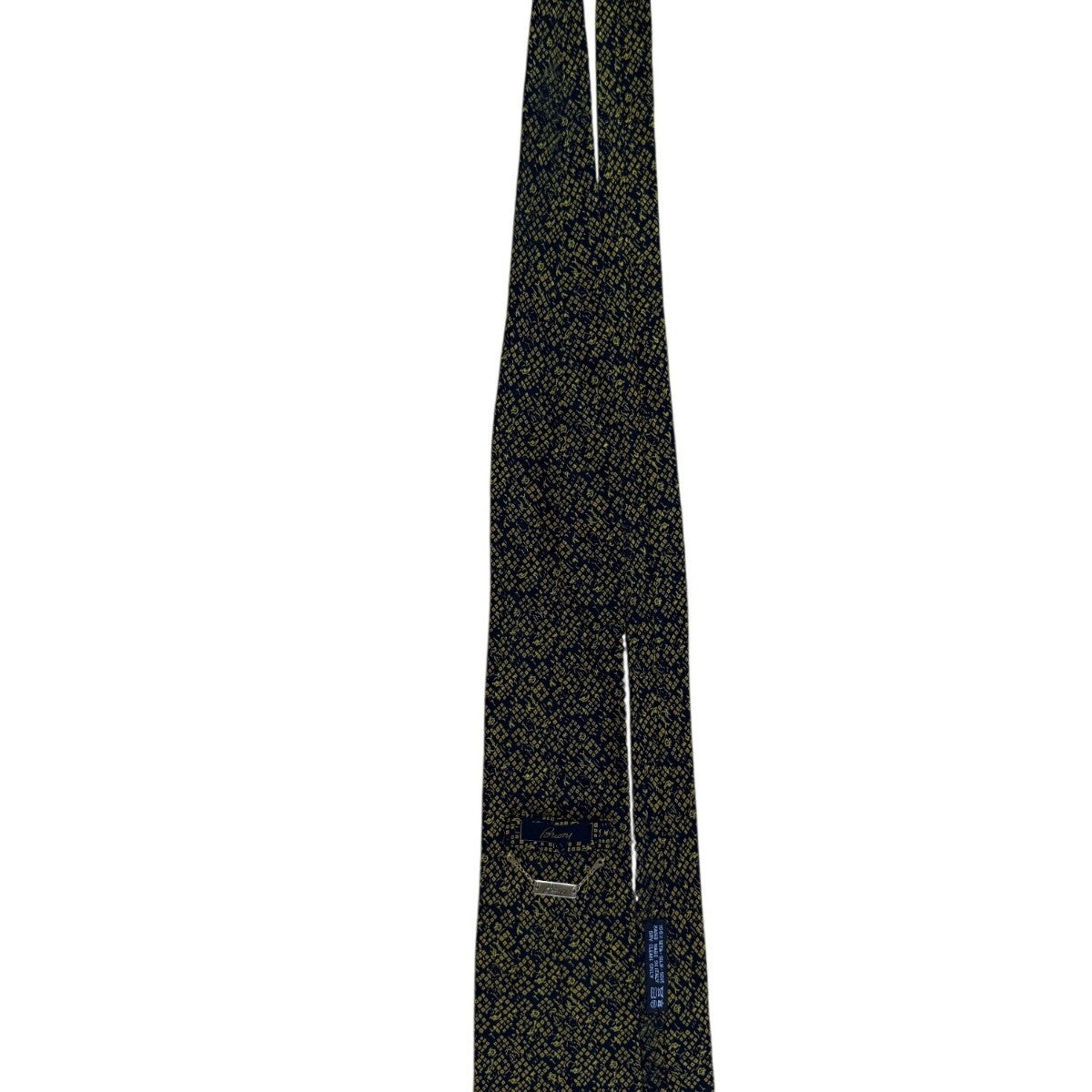 Brioni Mens Navy Yellow Silk Tie Geometric Pattern Handmade In Italy 3.5" Wide