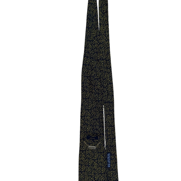 Brioni Mens Navy Yellow Silk Tie Geometric Pattern Handmade In Italy 3.5" Wide