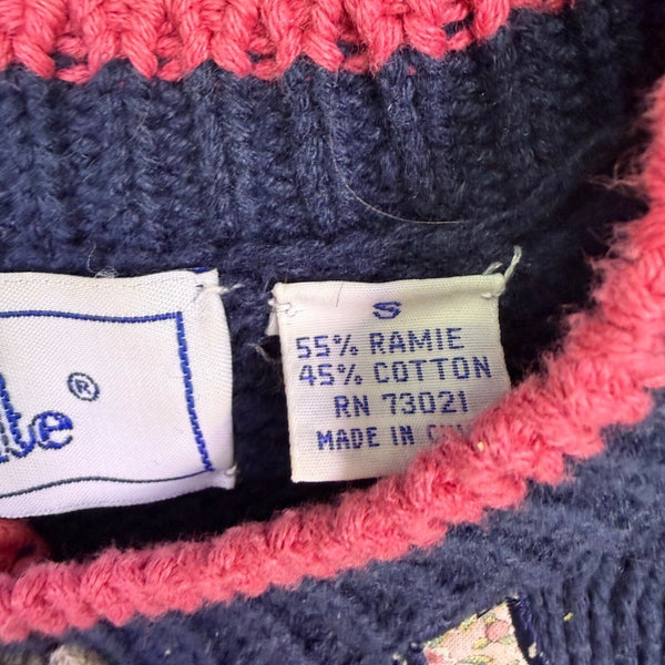 Bellepointe Womens Navy Cotton Ramie Cat Graphic Cardigan Sweater Knit Size S