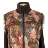 Floral Print Brown Faux Fur Coat Women’s Casual Zipper Closure Size M