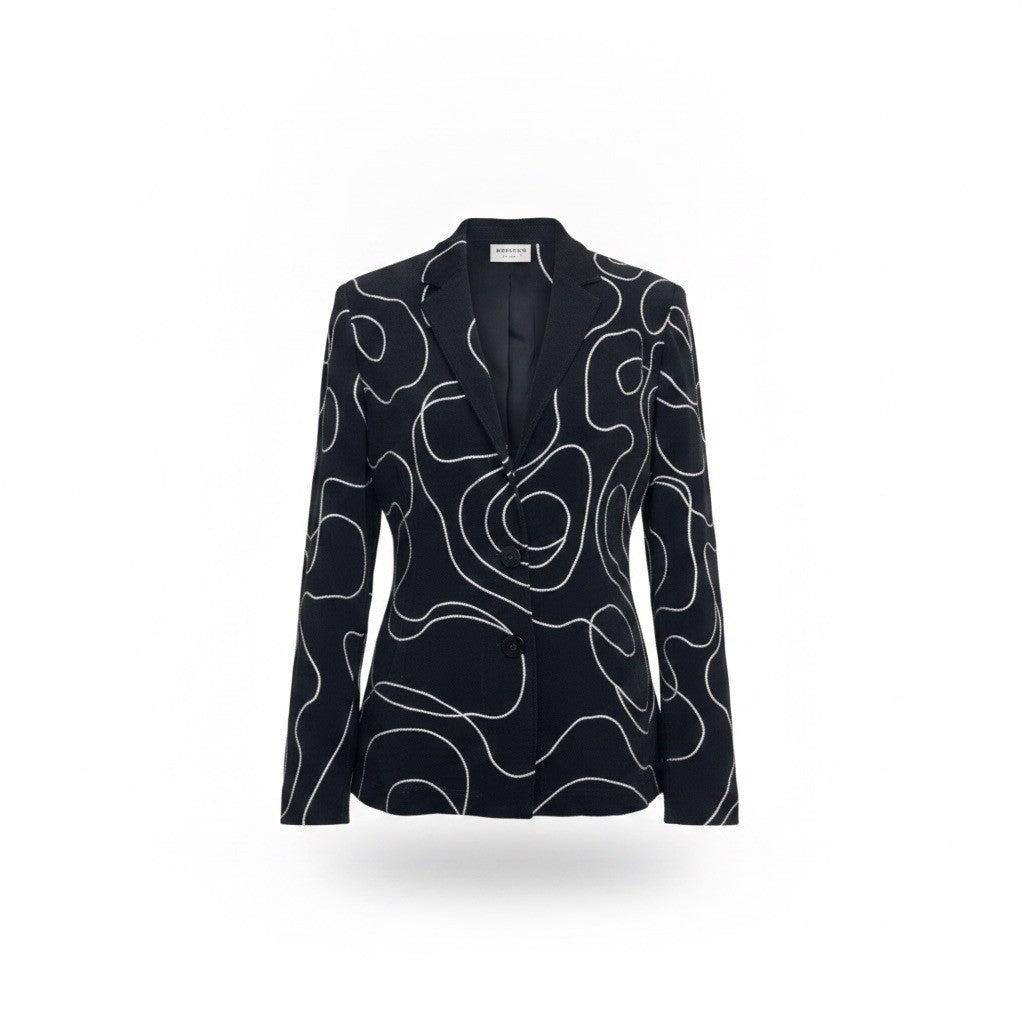 Chicos Womens Black Abstract Printed Blazer Jacket Button-Up Size 1 