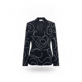 Chicos Womens Black Abstract Printed Blazer Jacket Button-Up Size 1 