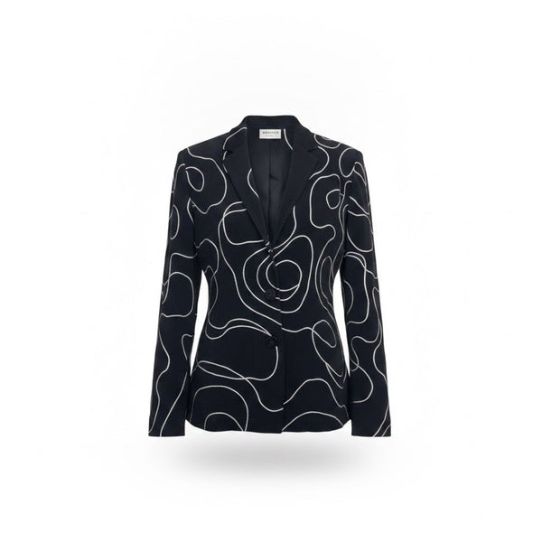Chicos Womens Black Abstract Printed Blazer Jacket Button-Up Size 1 