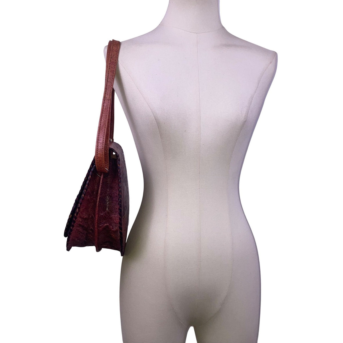 Women’s Brown Elephant & Tree Embossed Leather Shoulder Saddle Bag