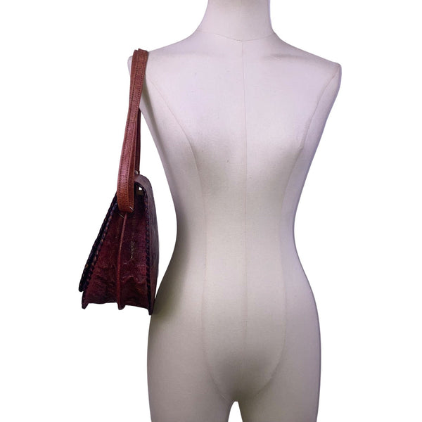 Women’s Brown Elephant & Tree Embossed Leather Shoulder Saddle Bag