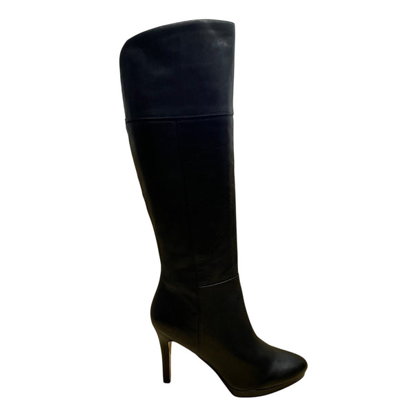 Audrey Brooke Women’s Black Leather Knee-High Stiletto Heel Boots Size 7.5M