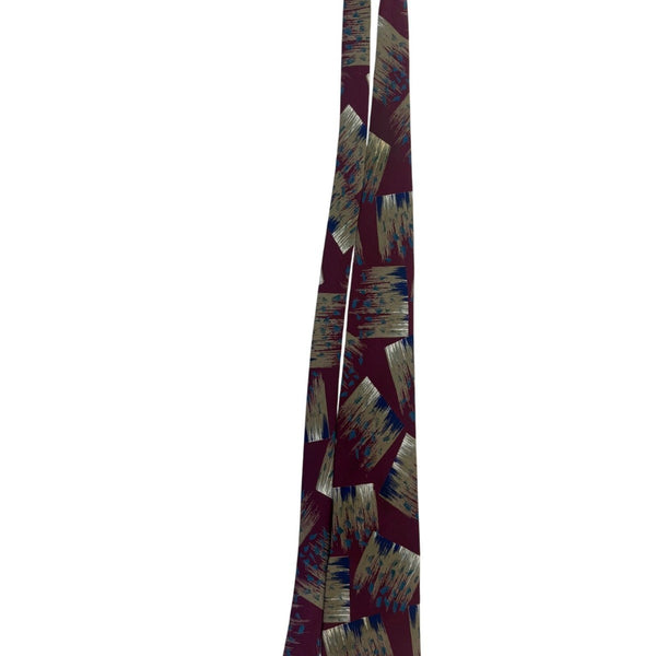 XAndrini Mens Burgundy 100% Silk Abstract Print Tie Italy Blue Gold Neckwear