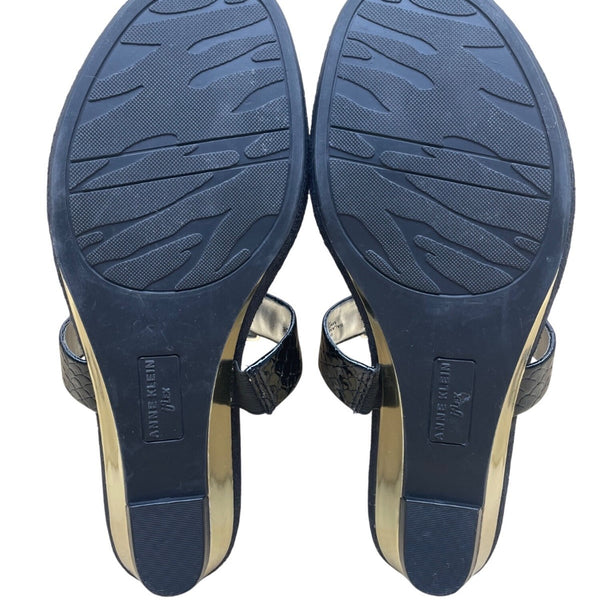 Anne Klein Women’s Black Embossed Strap Wedge Sandals Akita Size 10M