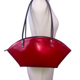 Beijo Womens Red Glossy Black Straps Chic Modern Design Tote Handbag