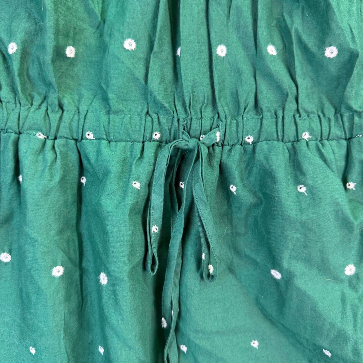 Loft Womens Green Cotton Short-Sleeve Embroidered Dress W/ Waist Tie Size L