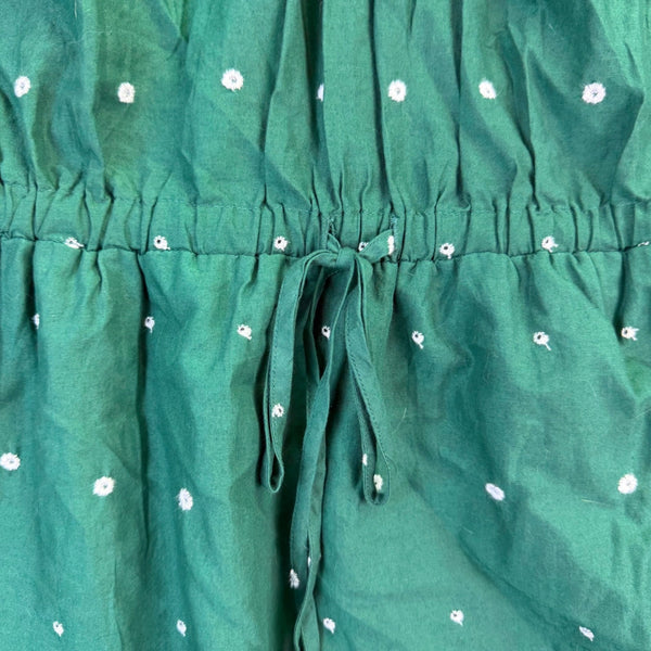 Loft Womens Green Cotton Short-Sleeve Embroidered Dress W/ Waist Tie Size L