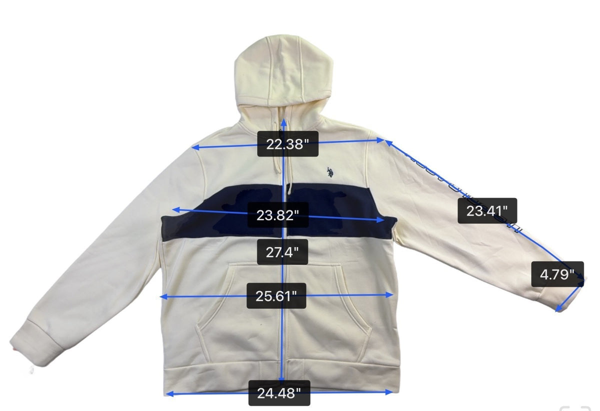 U.S. Polo Assn. Mens Cream & Navy Hoodie Sweatshirt Zip Up 2XL