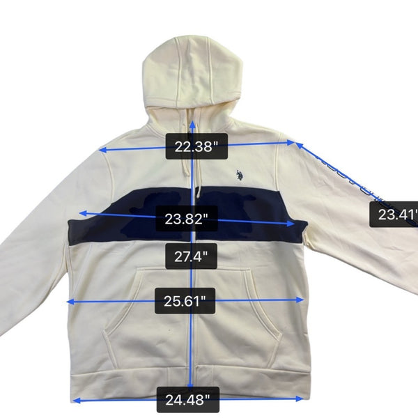 U.S. Polo Assn. Mens Cream & Navy Hoodie Sweatshirt Zip Up 2XL