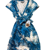 Proenza Schouler Womens Blue & White Silk Wrap Dress Tropical Print Size XL
