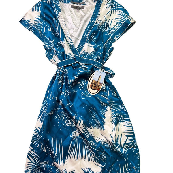 Proenza Schouler Womens Blue & White Silk Wrap Dress Tropical Print Size XL