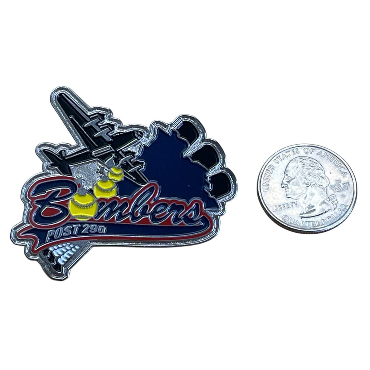 Bomber Post 290 Airplane Soft Enamel Pin With Dual Backing & Patriotic Design