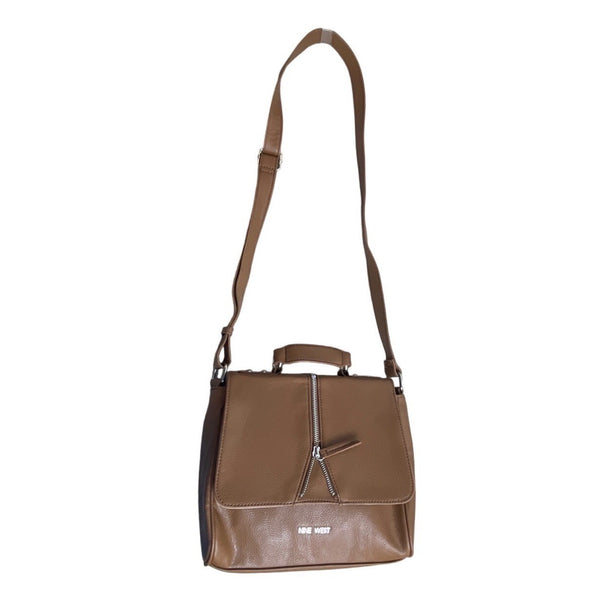 Nine West Women's Brown Leather Foldover Crossbody Purse Sz M