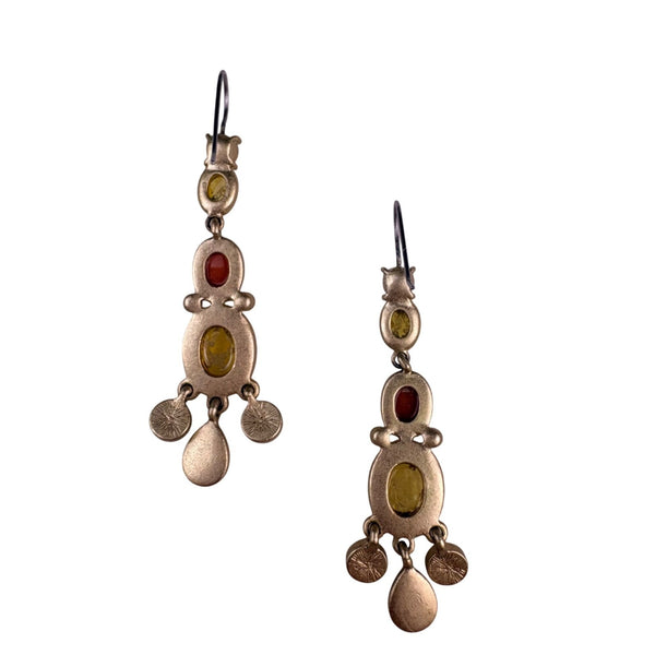 Vintage Amber Tone Dangle Earrings Women Gold Tone Various Metal Jewelry