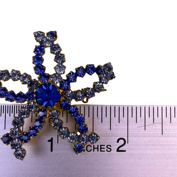 Vintage Gold-Tone Womens Blue Stone Rhinestone Starfish Flower Brooch Pin