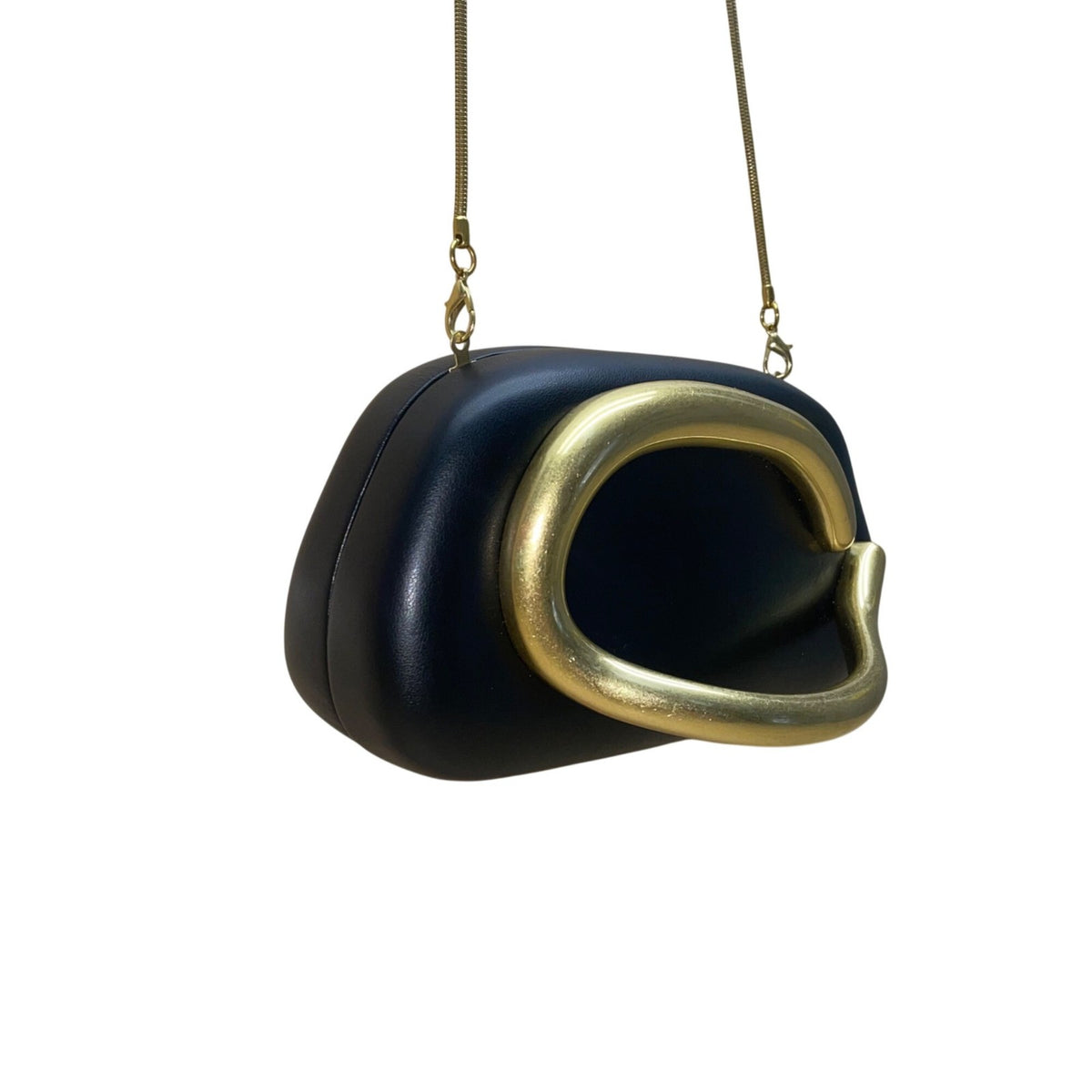 Women’s Black PU Leather With Sculptural Curved Gold Handle Crossbody Clutch