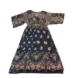 Johnny Was Womens Black Silk Floral Maxi Dress V-Neck Flowy Fit Sz XS 