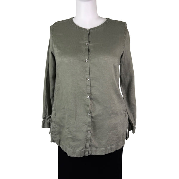 J.Jill Womens Green Linen Button-Down Long Sleeve Top Casual Lightweight Size XL