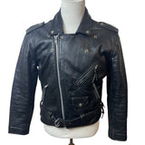 Vintage First Genine Leather Black Motorcycle Jacket With Zipper & Snap Details