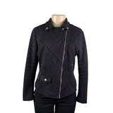 Bellivera Womens Black Polyester Suede Moto Jacket Zippered Pockets Sz S